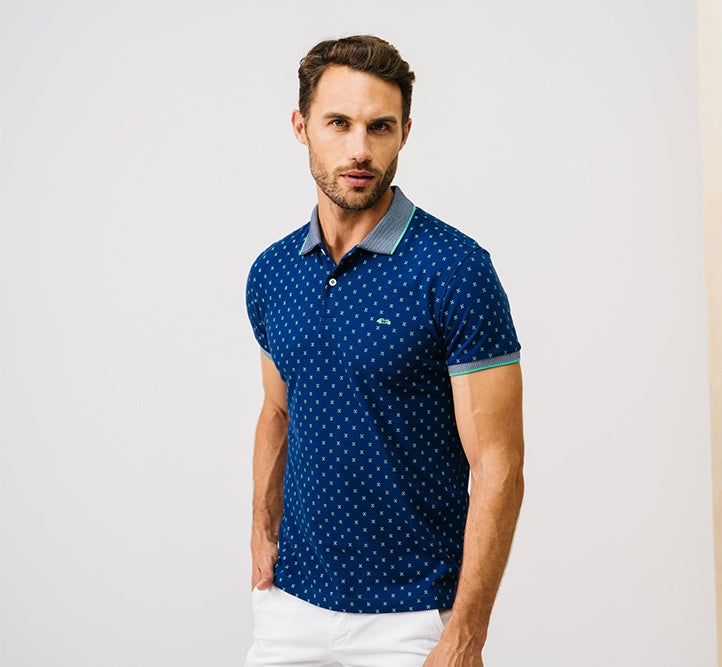 Dario Beltran Pique Polo Shirt In Navy/Green