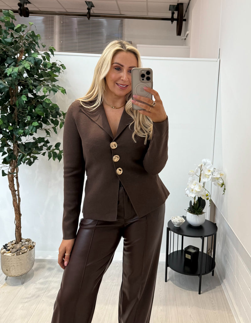 Nikki Gold Button Top In Chocolate