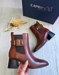 Caprice Heeled Ankle Boots in Tan Leather