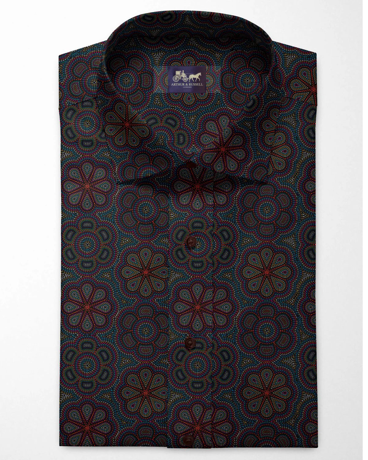 Arthur Russell Geometric Floral Print Shirt In Navy