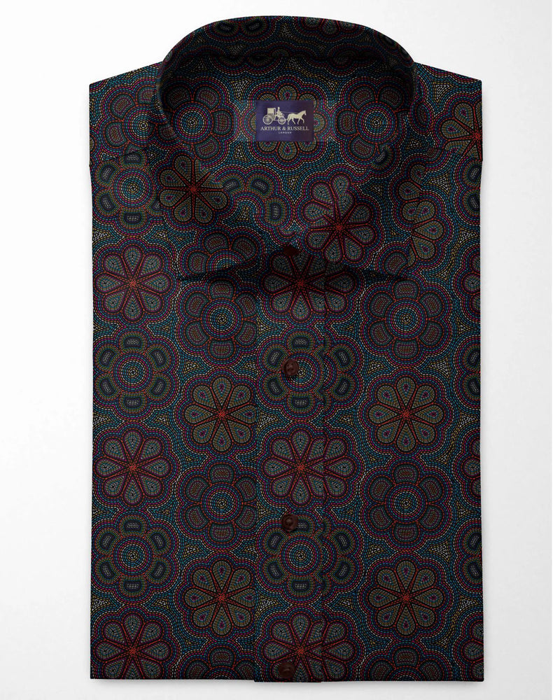 Arthur Russell Geometric Floral Print Shirt In Navy