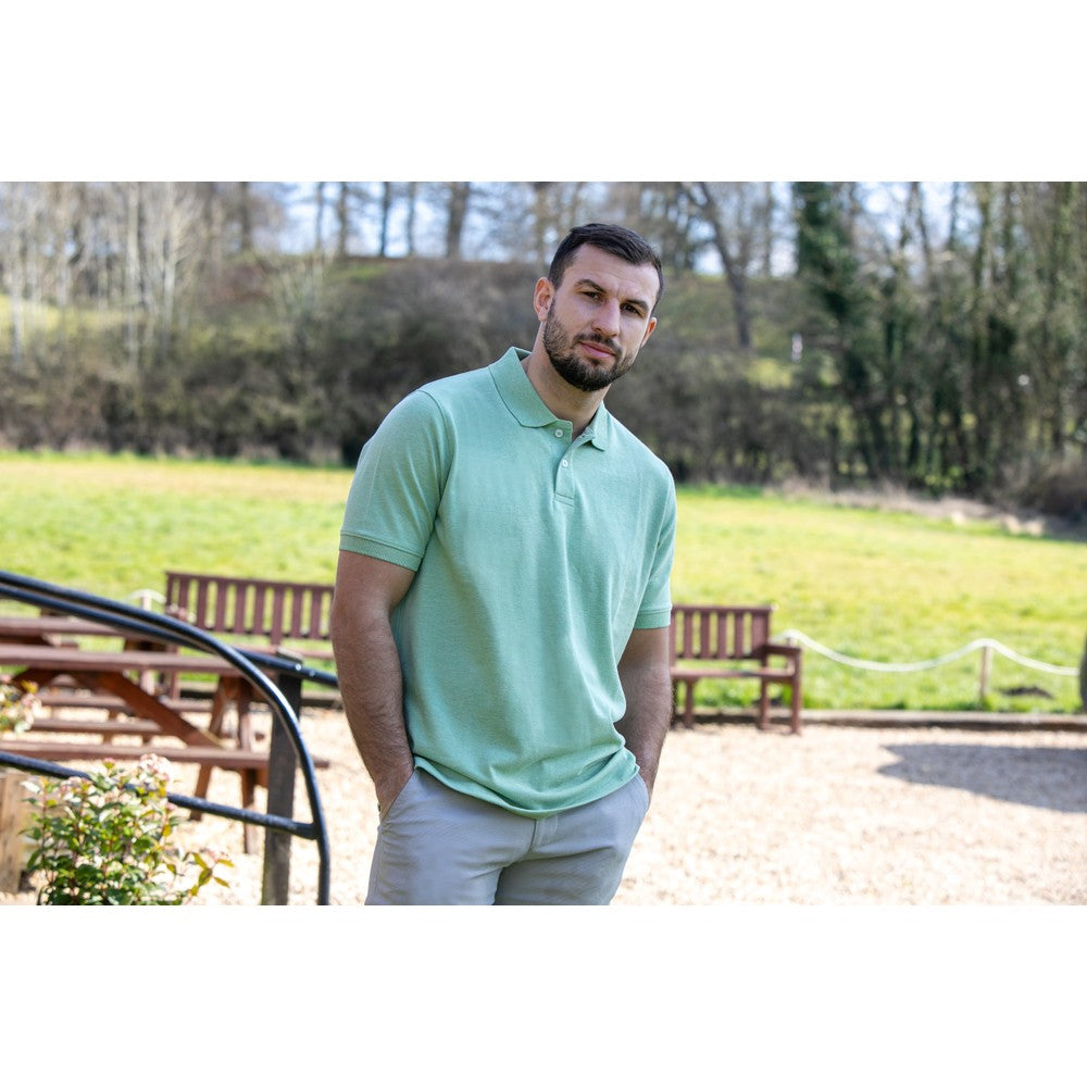 Peter Gribby Melange Pique Polo Shirt In Pistachio