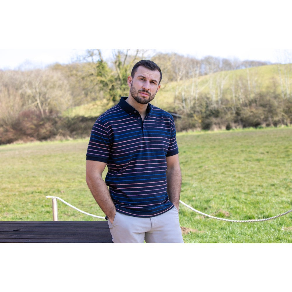Peter Gribby Striped Polo Shirt In Navy