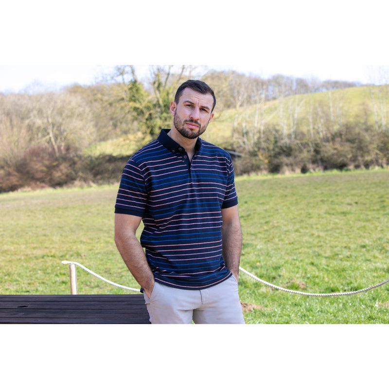 Peter Gribby Striped Polo Shirt In Navy
