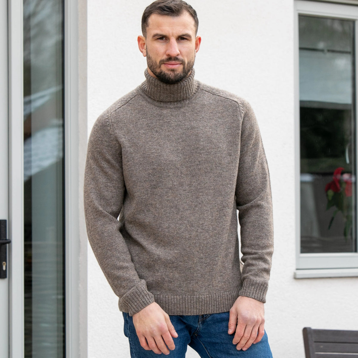 Roll Neck Sweater In Taupe