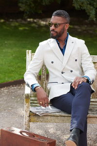 Marc Darcy Grant Double Breasted Blazer In Stone