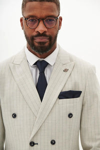 Marc Darcy Grant Double Breasted Blazer In Stone