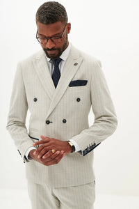 Marc Darcy Grant Double Breasted Blazer In Stone