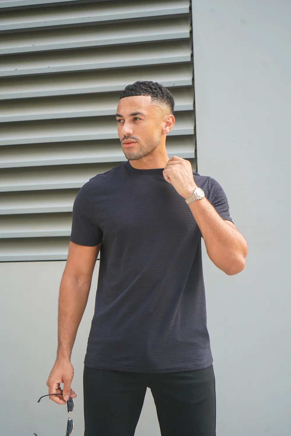 Capo Mercerised Ribbed T-Shirt In Black
