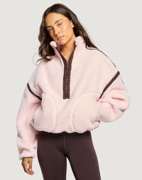 Gym + Coffee Industry Fleece Half Zip In Ballet Pink