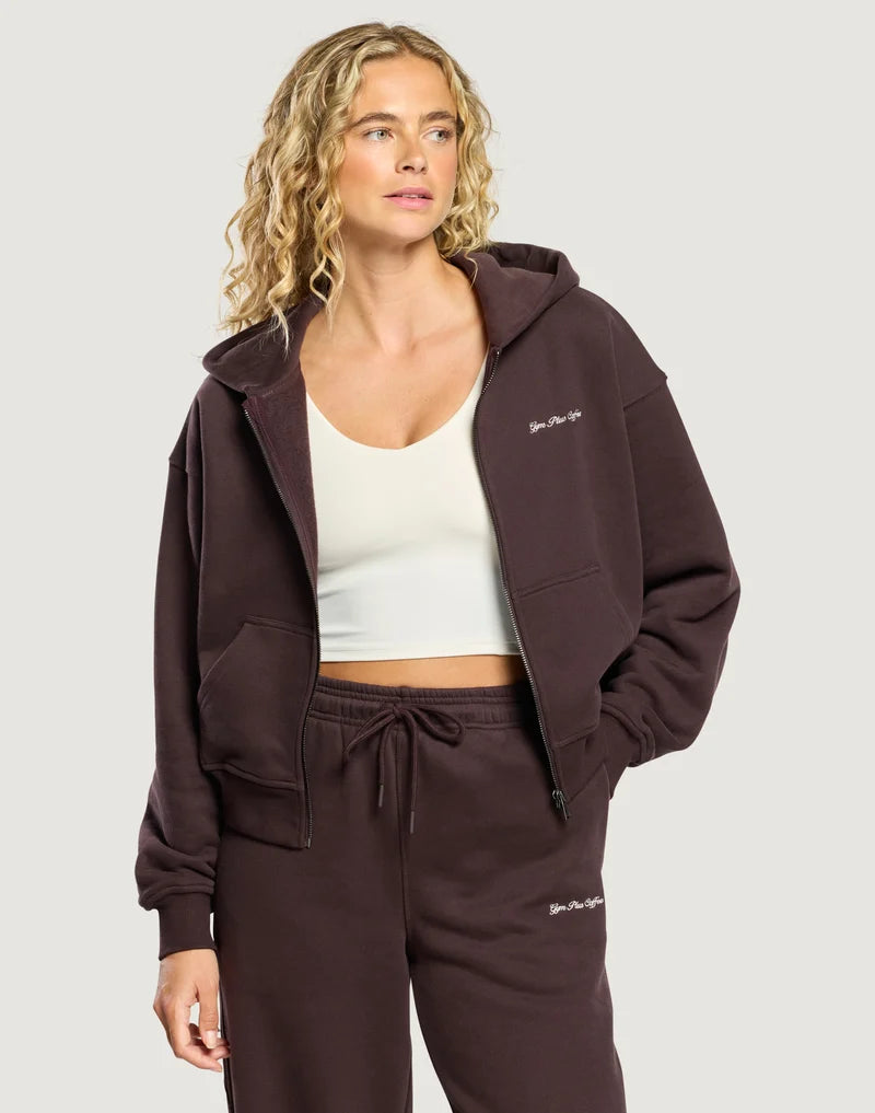 Gym + Coffee Daily Zip Hoodie In Mocha Bean.