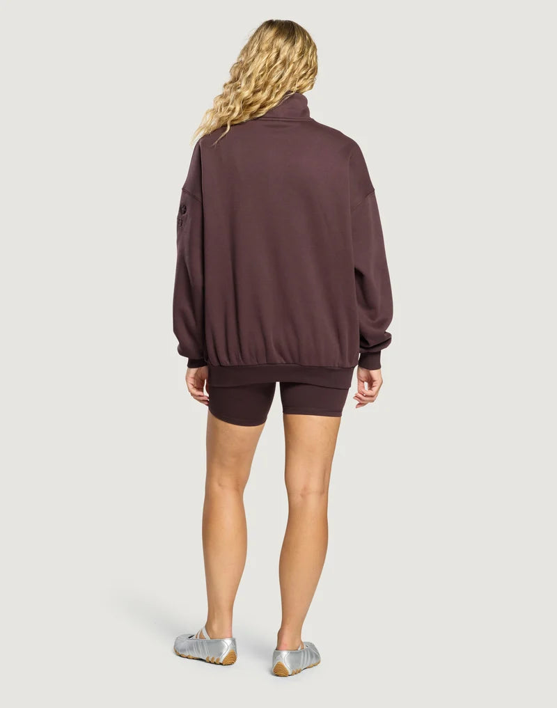 Gym + Coffee Snap Collar Sierra Sweatshirt In Mocha Bean