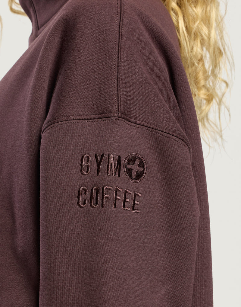 Gym + Coffee Snap Collar Sierra Sweatshirt In Mocha Bean