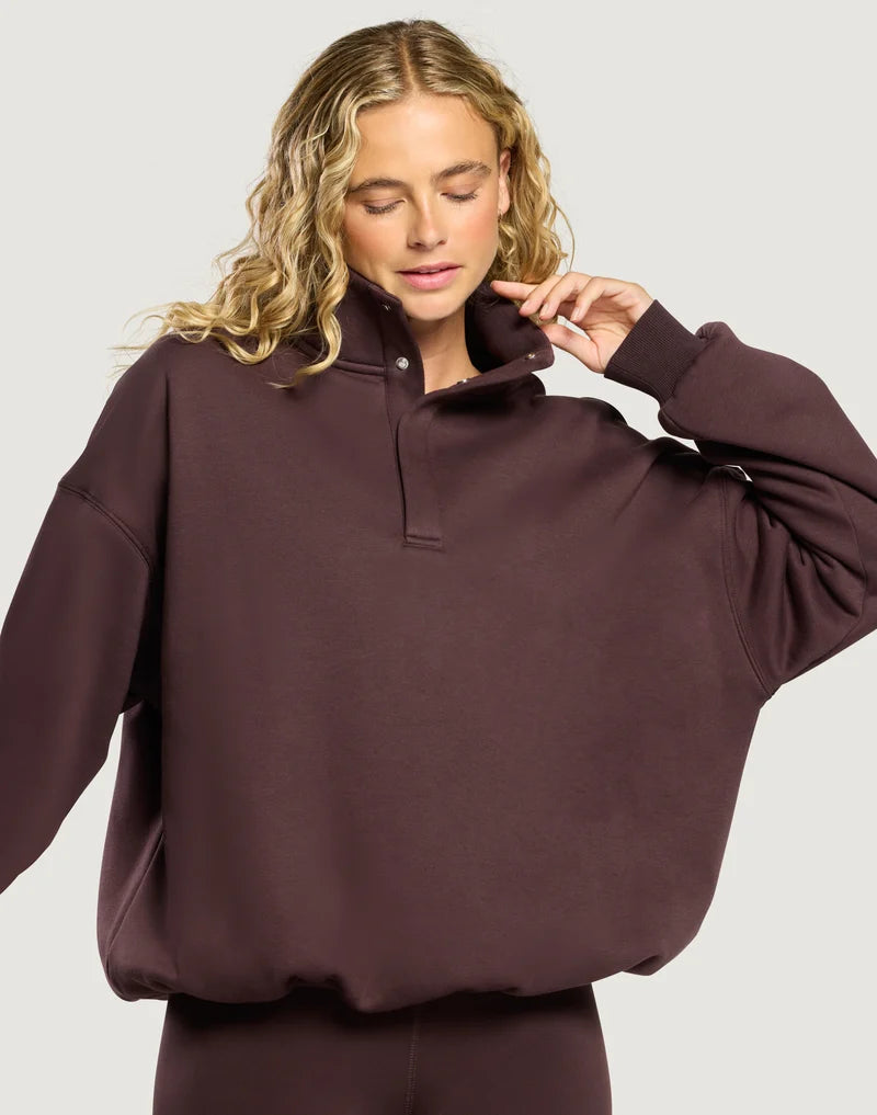 Gym + Coffee Snap Collar Sierra Sweatshirt In Mocha Bean