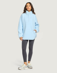 Gym + Coffee Horizon Longline Half Zip in Glacial Blue