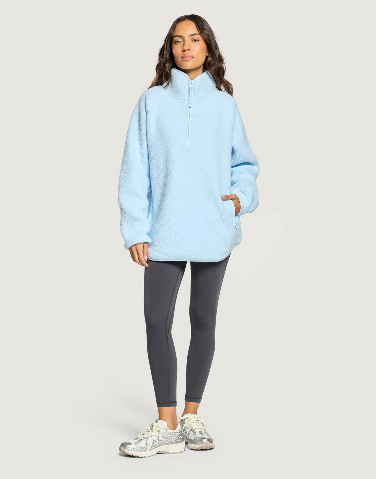 Gym + Coffee Horizon Longline Half Zip in Glacial Blue