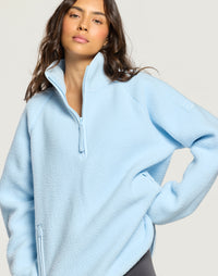Gym + Coffee Horizon Longline Half Zip in Glacial Blue