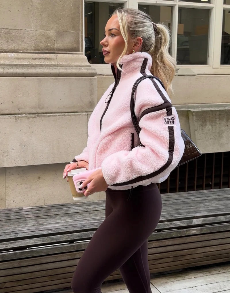 Gym + Coffee Industry Fleece Half Zip In Ballet Pink
