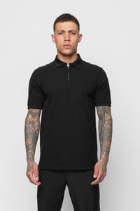 Valere Milano Luxe Mercerised Zip Up Polo In Black
