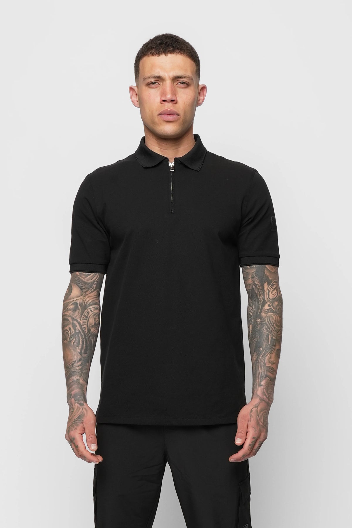 Valere Milano Luxe Mercerised Zip Up Polo In Black