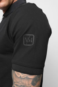 Valere Milano Luxe Mercerised Zip Up Polo In Black