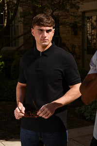 Valere Milano Luxe Mercerised Zip Up Polo In Black