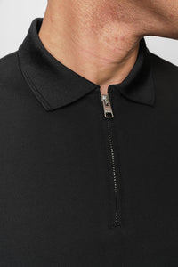 Valere Milano Luxe Mercerised Zip Up Polo In Black
