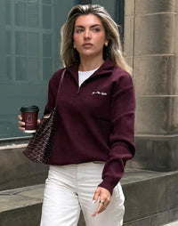 Gym + Coffee Knit Half Zip in Fig