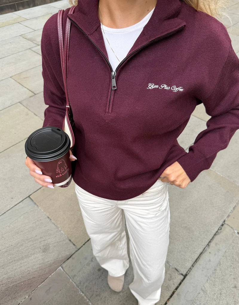 Gym + Coffee Knit Half Zip in Fig