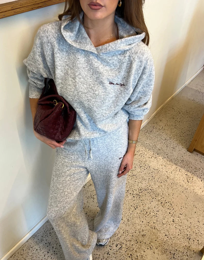 Gym + Coffee Hoodie In Light Heather Grey.