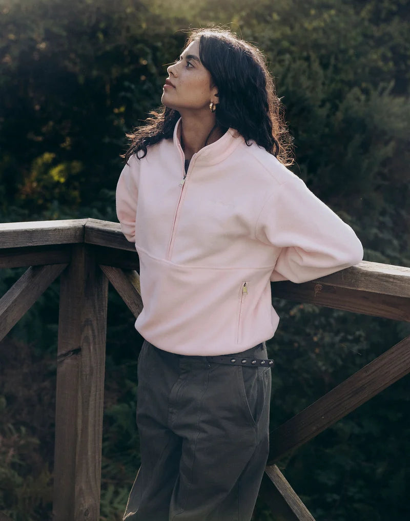 Gym + Coffee Polar Half Zip Fleece In Ballet Pink