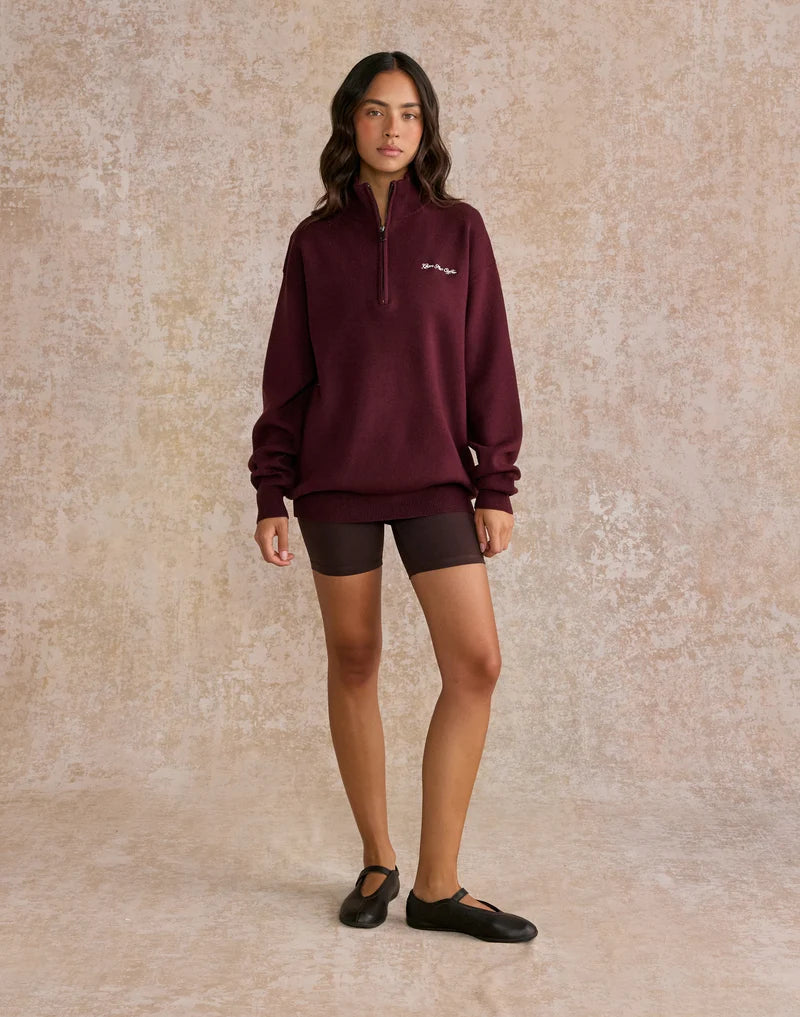 Gym + Coffee Knit Half Zip in Fig