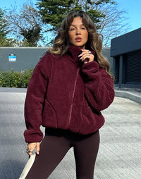 Gym + Coffee Industry Fleece High Collar Cherry Crush