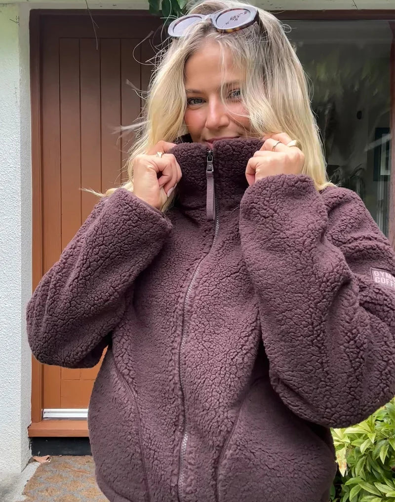 Gym + Coffee Industry Fleece High Collar In Mocha Bean.