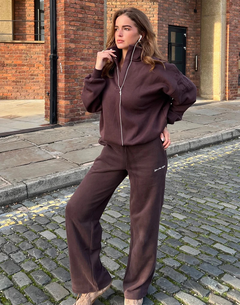 Gym + Coffee Wide Leg Joggers In Mocha Bean.