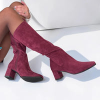 Caprice Bordeaux Stretch Red Suede Heel Boots