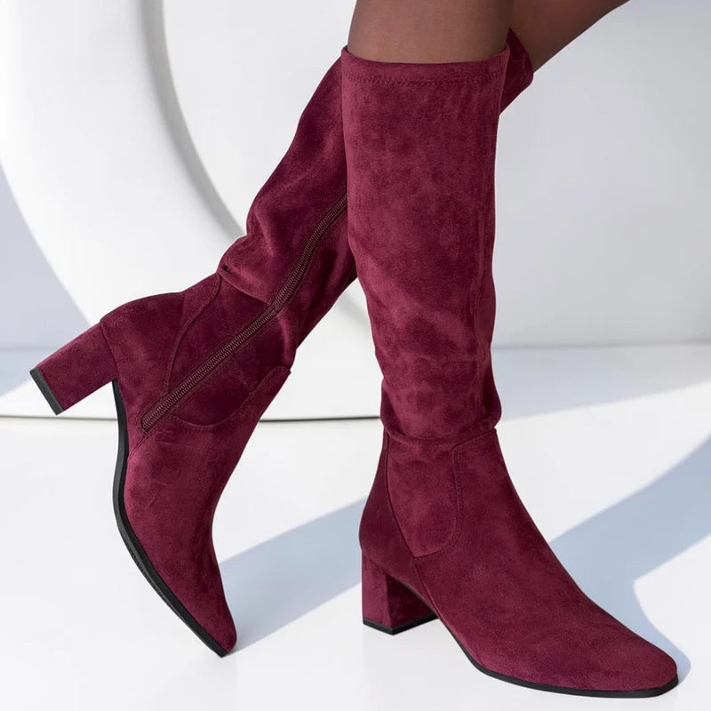 Caprice Bordeaux Stretch Red Suede Heel Boots
