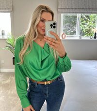 Hattie Cowl Blouse In Green