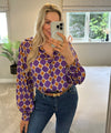 Harlow Patterned Blouse In Purple/Tan