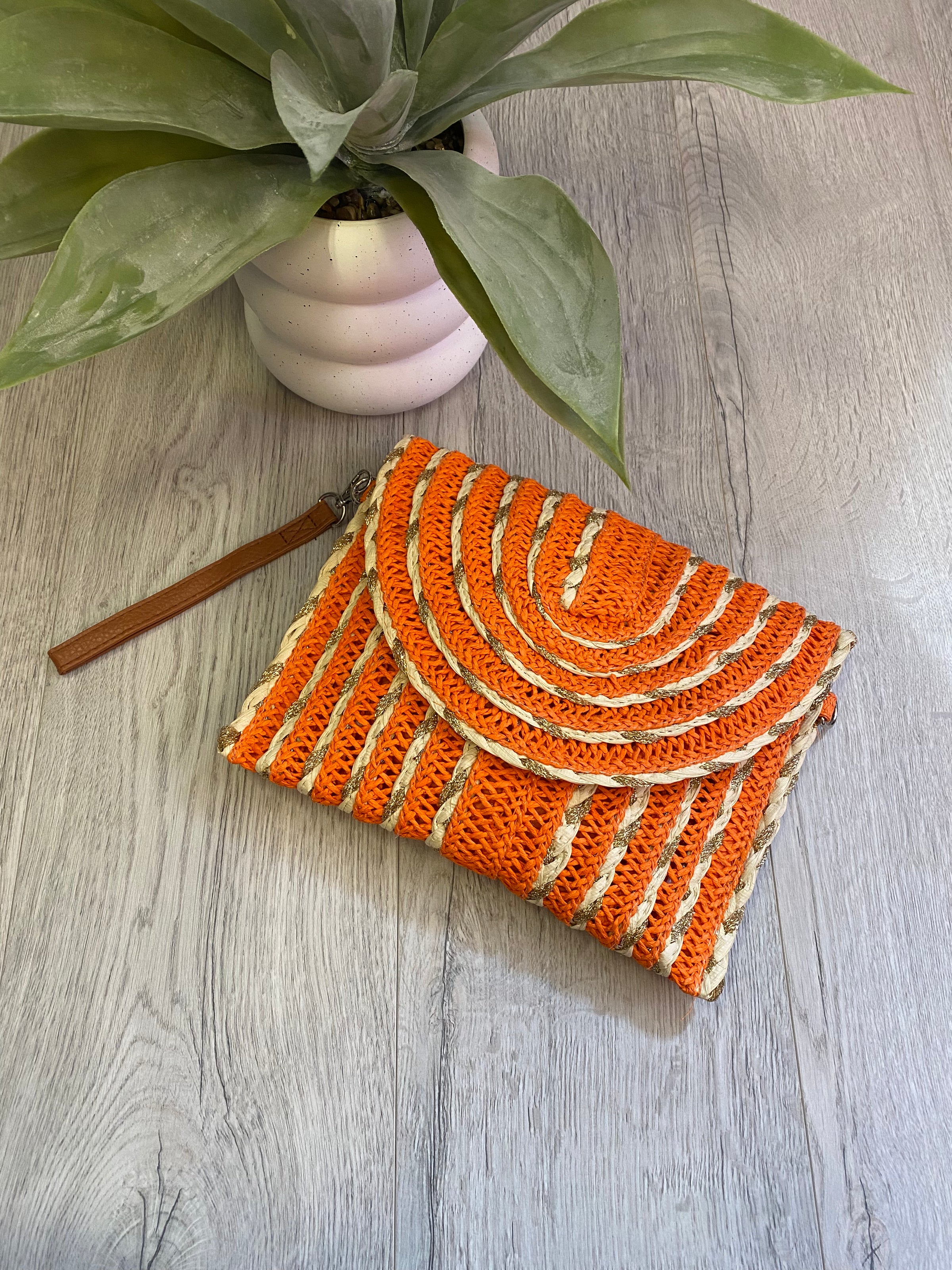 Woven Clutch Bag In Orange