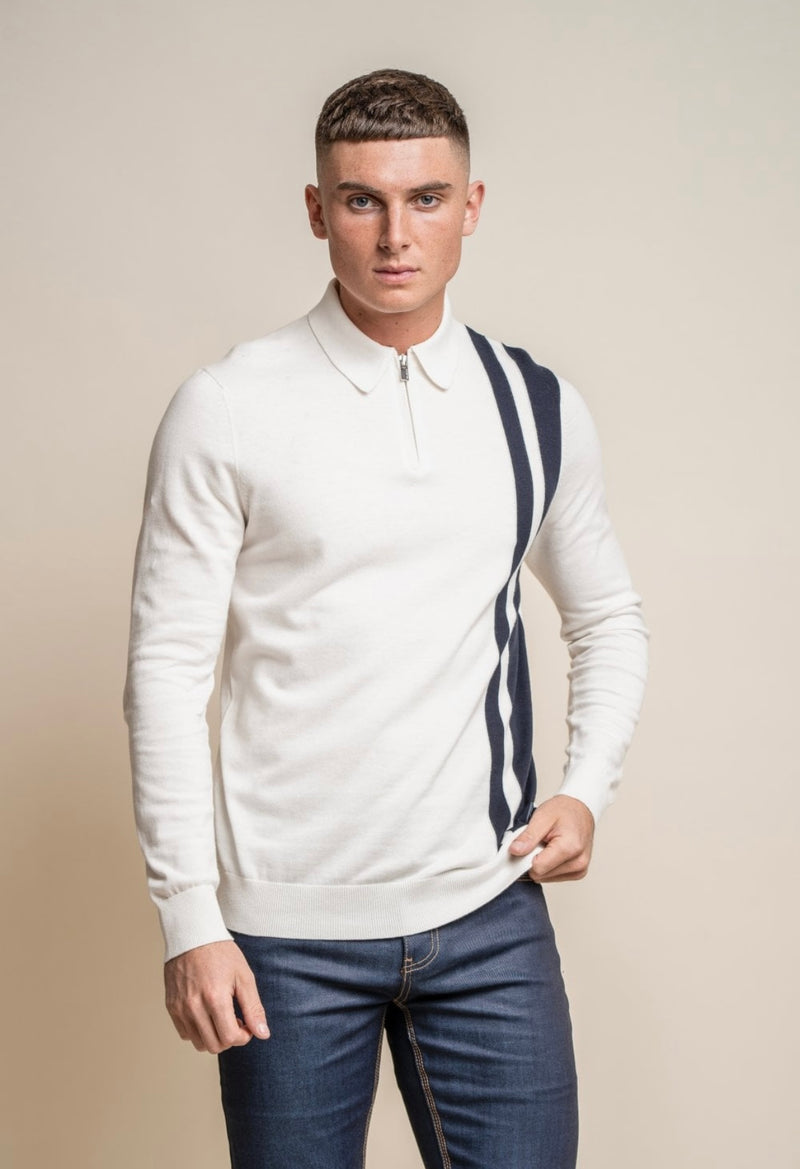 Cavani Diablo Long Sleeve Polo Shirt In White