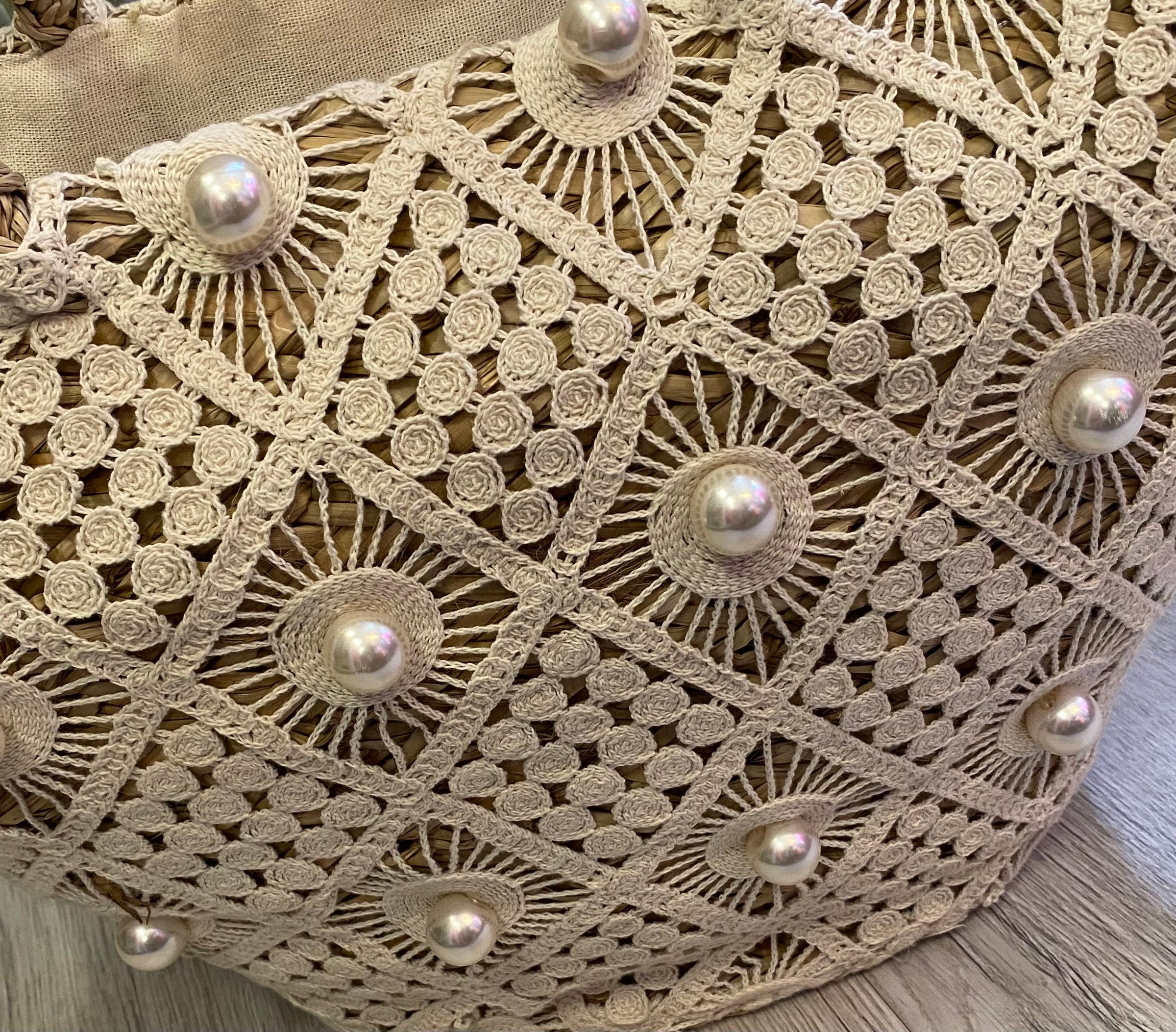 Delilah Crochet Bag in Beige