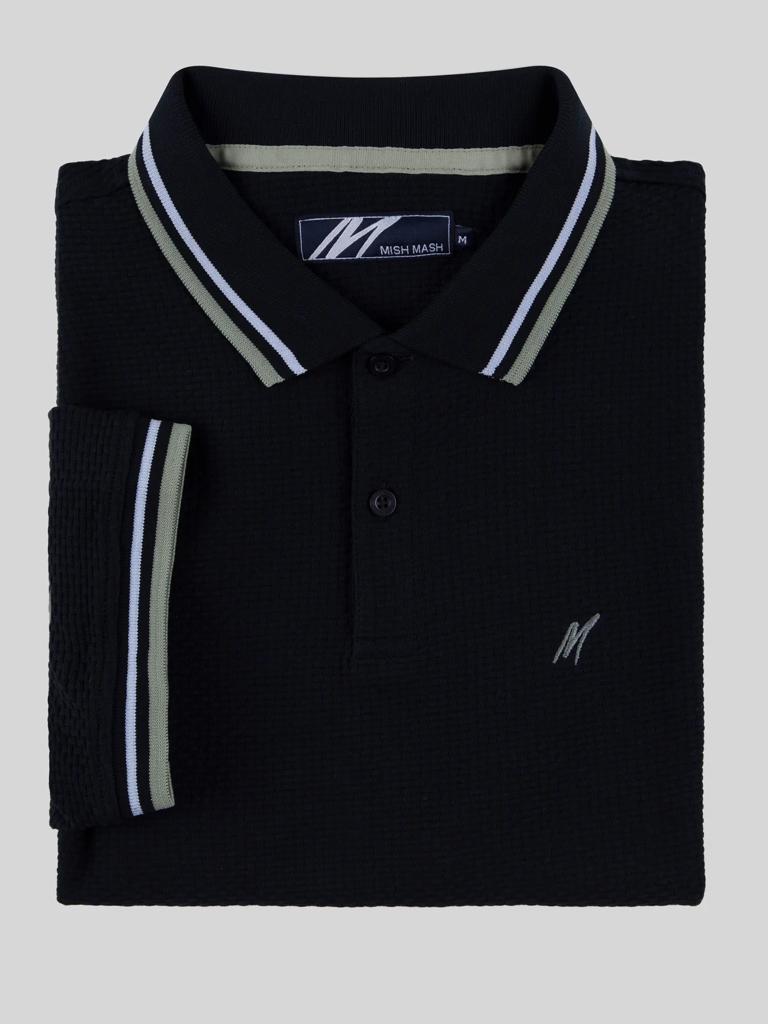 Mish Mash 'Ink' Textured Cotton Polo in Navy