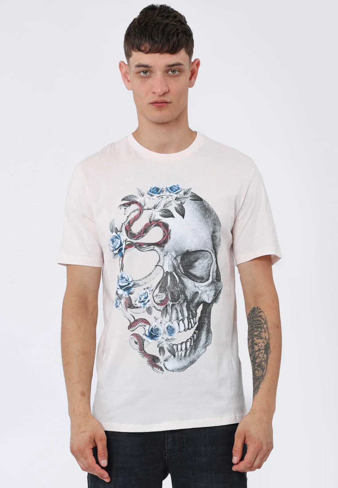Religion Skull Of Snake T-Shirt In Soft Pink