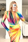 Grace Plunge Midi Dress in Rainbow