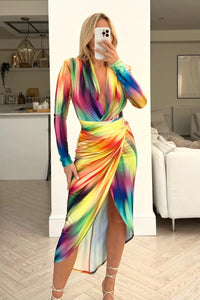 Grace Plunge Midi Dress in Rainbow