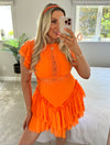 Avery Frill Dress In Orange