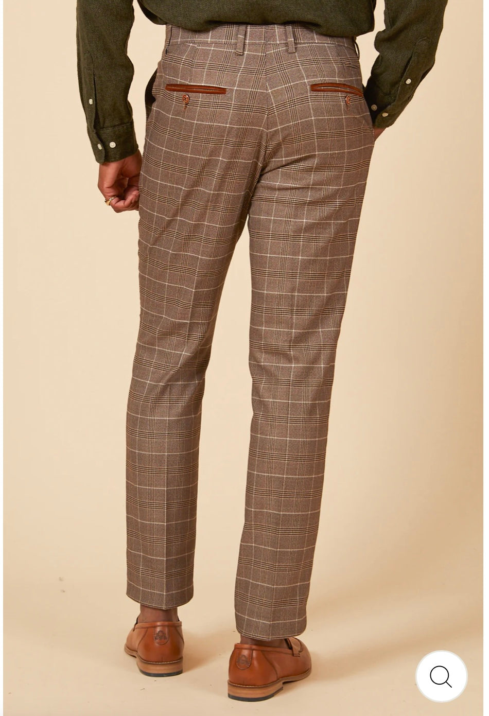 Marc Darcy Ray Check Trousers in Tan