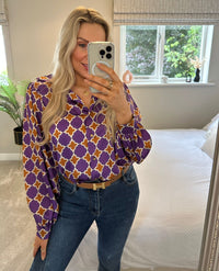 Harlow Patterned Blouse In Purple/Tan