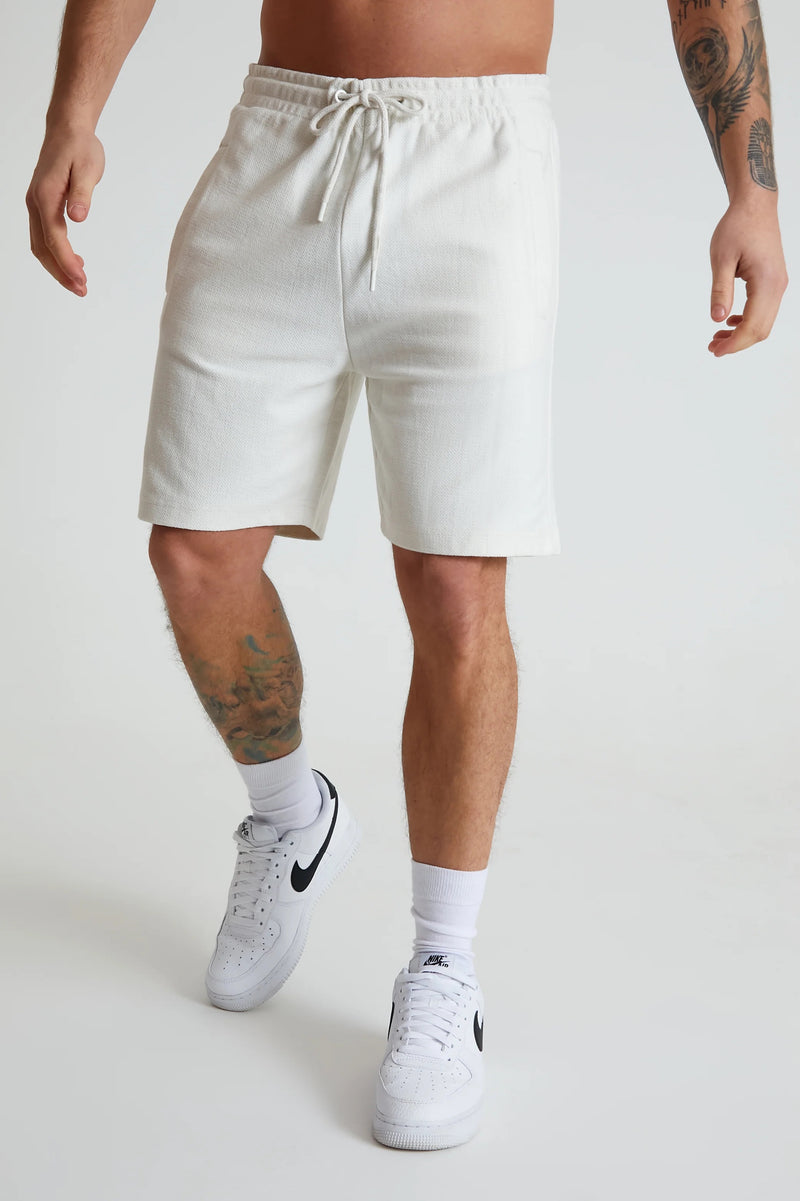 Haines Textured Drawstring Shorts In Dove